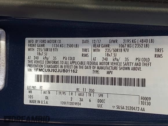 ✅ 2018 Ford Escape Titanium • VIN: 1FMCU9J92JUB01162 • Lot: 42495112. Listed on IAAI with 96,280 mi. Free auction sales archive from the USA and detailed vehicle history report at DreamBid. Image 9.