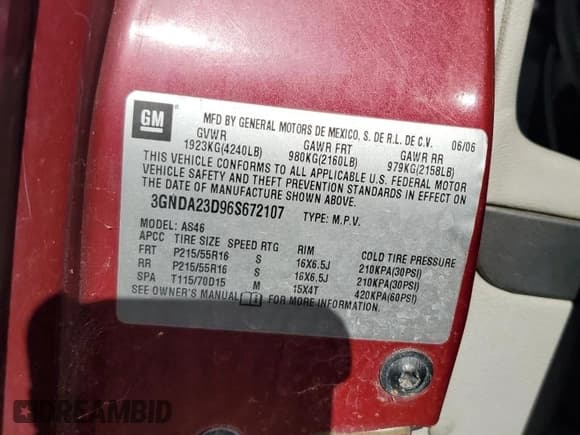 ✅ 2006 Chevrolet HHR LT • VIN: 3GNDA23D96S672107 • Lot: 73435954. Listed on Copart with 136,002 mi. Free auction sales archive from the USA and detailed vehicle history report at DreamBid. Image 13.