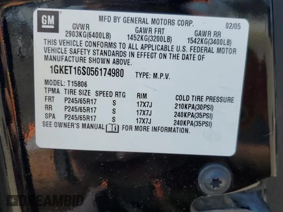 ✅ 2005 GMC Envoy SLT • VIN: 1GKET16S056174980 • Lot: 65994695. Listed on Copart with 140,649 mi. Free auction sales archive from the USA and detailed vehicle history report at DreamBid. Image 13.