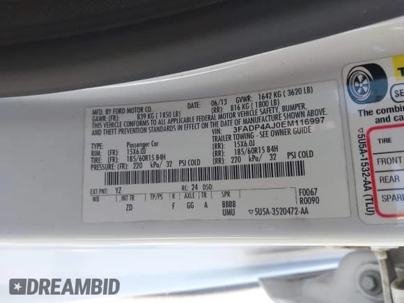 ✅ 2014 Ford Fiesta S • VIN: 3FADP4AJ0EM116997 • Lot: 43769693. Wystawiony na IAAI z przebiegiem 117 270 mil. Bezpłatny archiwum sprzedaży aukcyjnych z USA i szczegółowy raport historii pojazdu na DreamBid. Zdjęcie 9.