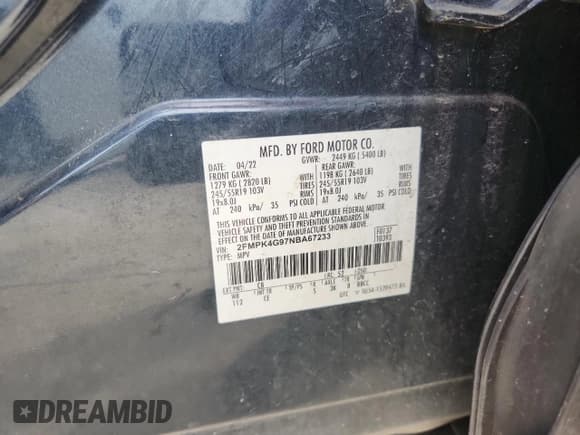 ✅ 2022 Ford Edge SE • VIN: 2FMPK4G97NBA67233 • Lot: 82543595. Listed on Copart with 106,354 mi. Free auction sales archive from the USA and detailed vehicle history report at DreamBid. Image 12.