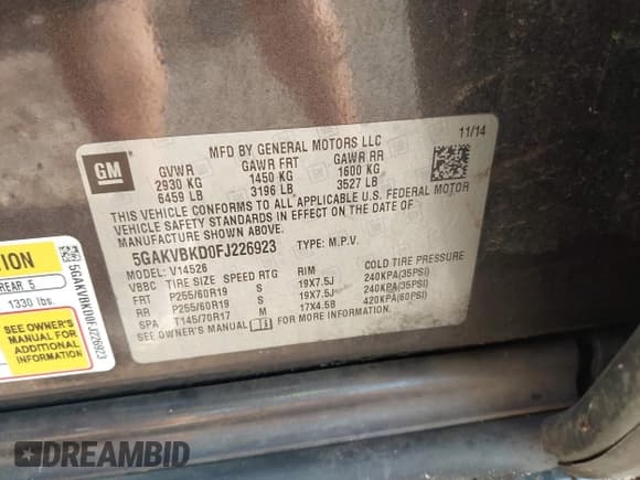 ✅ 2015 Buick Enclave Leather • VIN: 5GAKVBKD0FJ226923 • Лот: 43094025. Опубликован ранее на IAAI с пробегом Не указан. Бесплатный доступ к архиву аукционных продаж из США и подробный отчёт об истории автомобиля на DreamBid. Изображение 9.