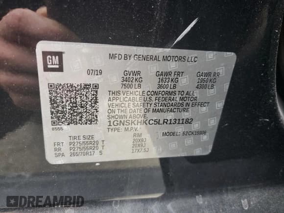 ✅ 2020 Chevrolet Suburban LT • VIN: 1GNSKHKC5LR131182 • Lot: 72375434. Wystawiony na Copart z przebiegiem 53 320 mil. Bezpłatny archiwum sprzedaży aukcyjnych z USA i szczegółowy raport historii pojazdu na DreamBid. Zdjęcie 14.