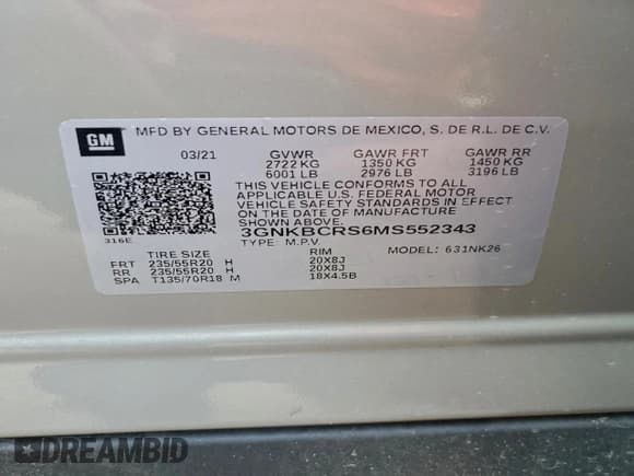 ✅ 2021 Chevrolet Blazer LT • VIN: 3GNKBCRS6MS552343 • Lot: 93319185. Listed on Copart with 38,100 mi. Free auction sales archive from the USA and detailed vehicle history report at DreamBid. Image 14.