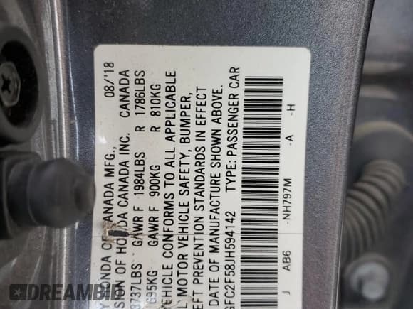 ✅ 2018 Honda Civic LX • VIN: 2HGFC2F58JH594142 • Лот: 85306835. Опубликован ранее на Copart с пробегом 135 010 миль. Бесплатный доступ к архиву аукционных продаж из США и подробный отчёт об истории автомобиля на DreamBid. Изображение 12.