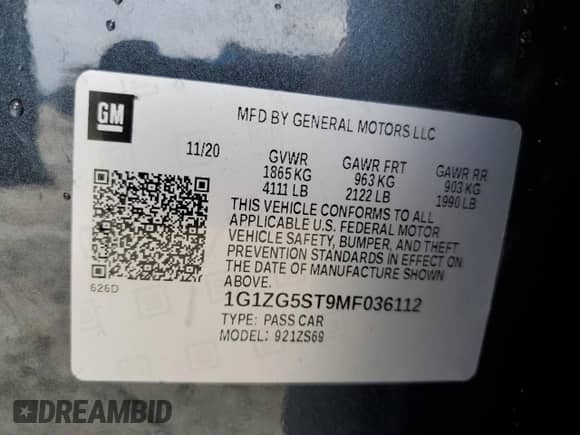 ✅ 2021 Chevrolet Malibu RS • VIN: 1G1ZG5ST9MF036112 • Лот: 80901015. Размещён на Copart с пробегом Не указан миль. Получите бесплатный доступ к архиву аукционных продаж из США и посмотрите подробный отчёт об истории автомобиля на DreamBid. Изображение 12.