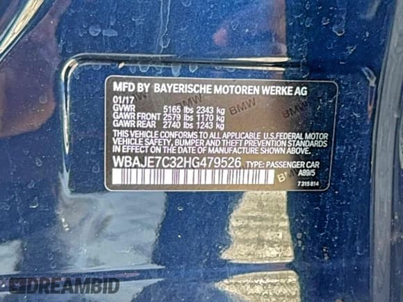✅ 2017 BMW 5 Series 540i xDrive • VIN: WBAJE7C32HG479526 • Lot: 95483205. Wystawiony na Copart z przebiegiem 106 107 mil. Bezpłatny archiwum sprzedaży aukcyjnych z USA i szczegółowy raport historii pojazdu na DreamBid. Zdjęcie 10.