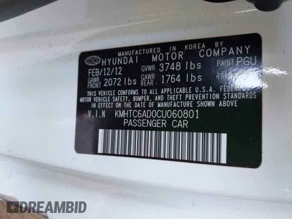 ✅ 2012 Hyundai Veloster w/Gray Int • VIN: KMHTC6AD0CU060801 • Lot: 41881077. Wystawiony na IAAI z przebiegiem 113 912 mil. Bezpłatny archiwum sprzedaży aukcyjnych z USA i szczegółowy raport historii pojazdu na DreamBid. Zdjęcie 9.