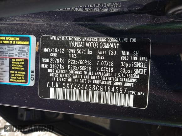 ✅ 2012 Hyundai Santa Fe Limited • VIN: 5XYZK4AG8CG164597 • Лот: 42795932. Опубликован ранее на IAAI с пробегом 197 405 миль. Бесплатный доступ к архиву аукционных продаж из США и подробный отчёт об истории автомобиля на DreamBid. Изображение 9.