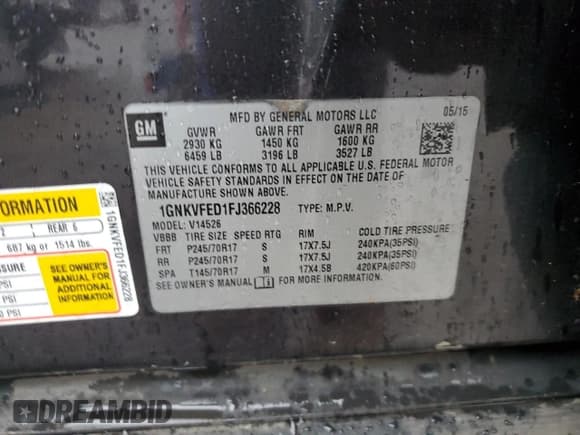 ✅ 2015 Chevrolet Traverse LS • VIN: 1GNKVFED1FJ366228 • Lot: 73563484. Wystawiony na Copart z przebiegiem Nie podano. Bezpłatny archiwum sprzedaży aukcyjnych z USA i szczegółowy raport historii pojazdu na DreamBid. Zdjęcie 13.