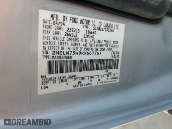 ✅ 1994 Mercury Grand Marquis LS • VIN: 2MELM75W0RX667767 • Лот: 81411414. Опубликован ранее на Copart с пробегом 93 557 миль. Бесплатный доступ к архиву аукционных продаж из США и подробный отчёт об истории автомобиля на DreamBid. Изображение 12.