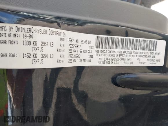 ✅ 2005 Jeep Grand Cherokee Laredo • VIN: 1J4HR48N25C542250 • Lot: 43600890. Listed on IAAI with 286,112 mi. Free auction sales archive from the USA and detailed vehicle history report at DreamBid. Image 9.