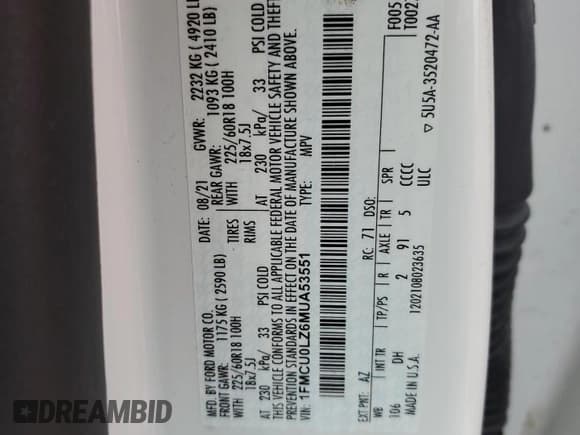 ✅ 2021 Ford Escape Titanium Plug-In Hybrid • VIN: 1FMCU0LZ6MUA53551 • Lot: 76293904. Listed on Copart with Not provided. Free auction sales archive from the USA and detailed vehicle history report at DreamBid. Image 14.