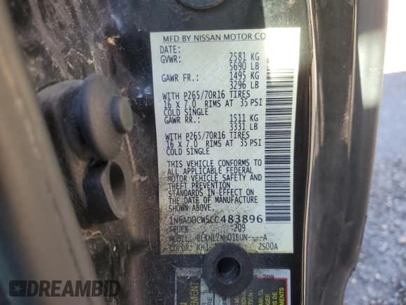 ✅ 2012 Nissan Frontier SV • VIN: 1N6AD0CW5CC483896 • Lot: 86997505. Listed on Copart with 174,328 mi. Free auction sales archive from the USA and detailed vehicle history report at DreamBid. Image 12.