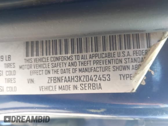 ✅ 2019 FIAT 500L Pop • VIN: ZFBNFAAH3KZ042453 • Lot: 42716575. Listed on IAAI with 66,766 mi. Free auction sales archive from the USA and detailed vehicle history report at DreamBid. Image 9.