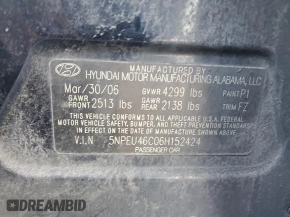 ✅ 2006 Hyundai Sonata GLS • VIN: 5NPEU46C06H152424 • Лот: 85652604. Опубликован ранее на Copart с пробегом 150 845 миль. Бесплатный доступ к архиву аукционных продаж из США и подробный отчёт об истории автомобиля на DreamBid. Изображение 13.