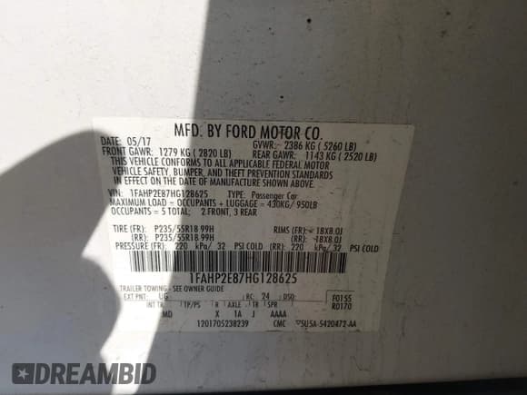 ✅ 2017 Ford Taurus SEL • VIN: 1FAHP2E87HG128625 • Lot: 43426863. Listed on IAAI with 98,310 mi. Free auction sales archive from the USA and detailed vehicle history report at DreamBid. Image 9.