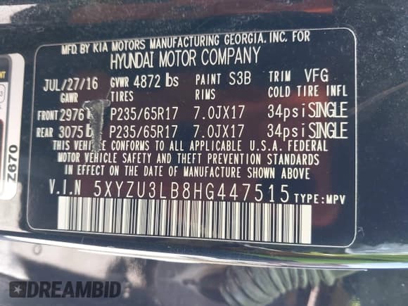 ✅ 2017 Hyundai Santa Fe 2.4L • VIN: 5XYZU3LB8HG447515 • Лот: 43413677. Опубликован ранее на IAAI с пробегом 126 060 миль. Бесплатный доступ к архиву аукционных продаж из США и подробный отчёт об истории автомобиля на DreamBid. Изображение 9.