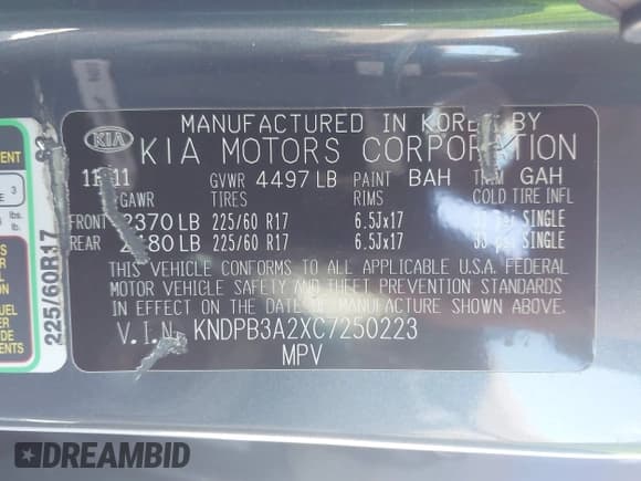 ✅ 2012 Kia Sportage LX • VIN: KNDPB3A2XC7250223 • Lot: 43672517. Listed on IAAI with 158,773 mi. Free auction sales archive from the USA and detailed vehicle history report at DreamBid. Image 9.