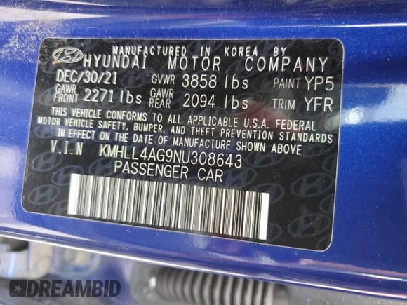 ✅ 2022 Hyundai Elantra SE • VIN: KMHLL4AG9NU308643 • Lot: 68815955. Listed on Copart with 64,088 mi. Free auction sales archive from the USA and detailed vehicle history report at DreamBid. Image 12.