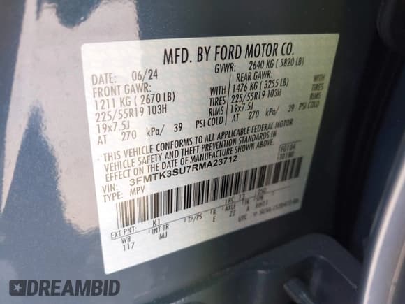 ✅ 2024 Ford Mustang Mach-E Premium • VIN: 3FMTK3SU7RMA23712 • Lot: 43522188. Listed on IAAI with 18,481 mi. Free auction sales archive from the USA and detailed vehicle history report at DreamBid. Image 9.