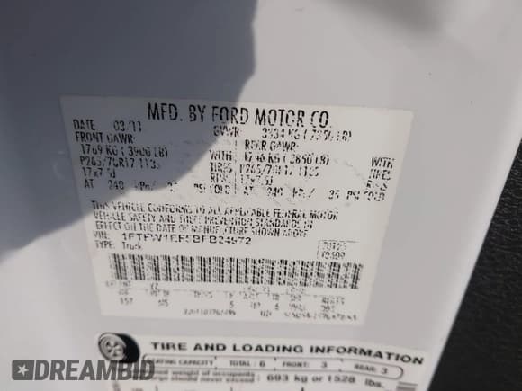 ✅ 2011 Ford F-150 XL • VIN: 1FTFW1EF5BFB24972 • Lot: 42156307. Listed on IAAI with 238,107 mi. Free auction sales archive from the USA and detailed vehicle history report at DreamBid. Image 9.