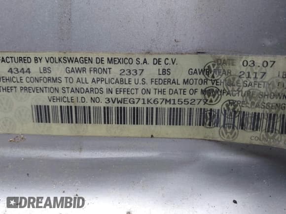 ✅ 2007 Volkswagen Jetta Wolfsburg Edition • VIN: 3VWEG71K67M155277 • Лот: 42348863. Опубликован ранее на IAAI с пробегом 141 788 миль. Бесплатный доступ к архиву аукционных продаж из США и подробный отчёт об истории автомобиля на DreamBid. Изображение 9.