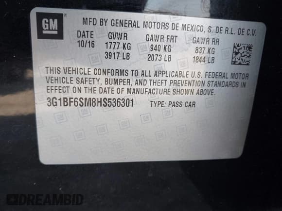 ✅ 2017 Chevrolet Cruze Premier • VIN: 3G1BF6SM8HS536301 • Лот: 43327381. Опубликован ранее на IAAI с пробегом 124 395 миль. Бесплатный доступ к архиву аукционных продаж из США и подробный отчёт об истории автомобиля на DreamBid. Изображение 9.