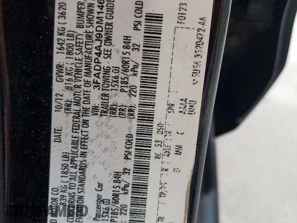 ✅ 2013 Ford Fiesta S • VIN: 3FADP4AJ9DM146966 • Lot: 83799845. Listed on Copart with 197,926 mi. Free auction sales archive from the USA and detailed vehicle history report at DreamBid. Image 13.