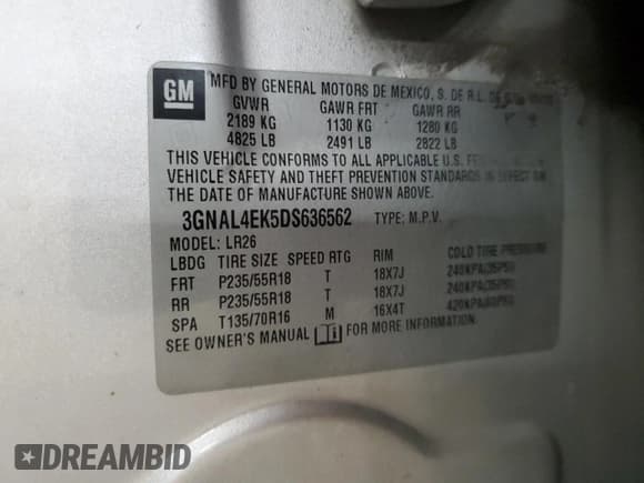 ✅ 2013 Chevrolet Captiva Sport LTZ • VIN: 3GNAL4EK5DS636562 • Lot: 54248595. Wystawiony na Copart z przebiegiem 88 814 mil. Bezpłatny archiwum sprzedaży aukcyjnych z USA i szczegółowy raport historii pojazdu na DreamBid. Zdjęcie 13.