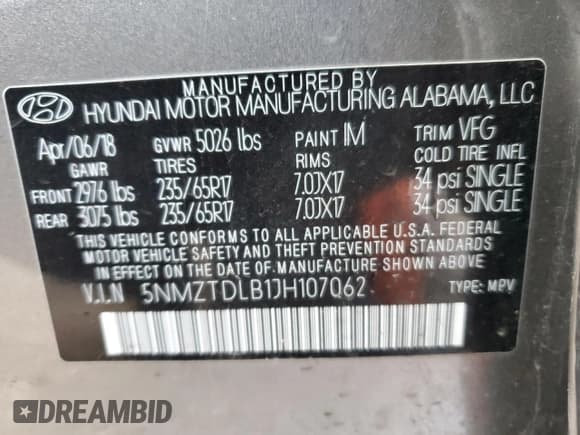 ✅ 2018 Hyundai Santa Fe 2.4L • VIN: 5NMZTDLB1JH107062 • Лот: 80907393. Опубликован ранее на Copart с пробегом 119 080 миль. Бесплатный доступ к архиву аукционных продаж из США и подробный отчёт об истории автомобиля на DreamBid. Изображение 15.