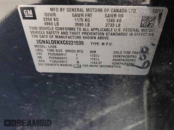 2012 Chevrolet Equinox 1LT z VIN 2GNALDEKXC6221539, wystawiony jako Copart lot #82359865 z przebiegiem 239 664 mil mil oraz Szkoda całkowita • Salvage title. Historia ofert i sprzedaży dostępna na DreamBid. Obrazek 13.