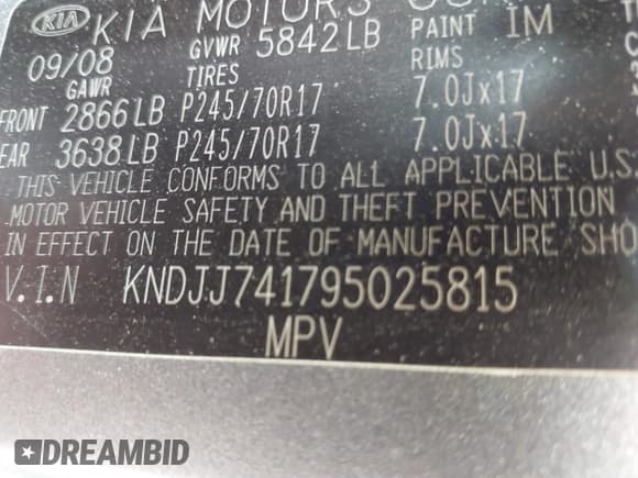 ✅ 2009 Kia Borrego EX • VIN: KNDJJ741795025815 • Lot: 42340960. Listed on IAAI with 223,939 mi. Free auction sales archive from the USA and detailed vehicle history report at DreamBid. Image 9.