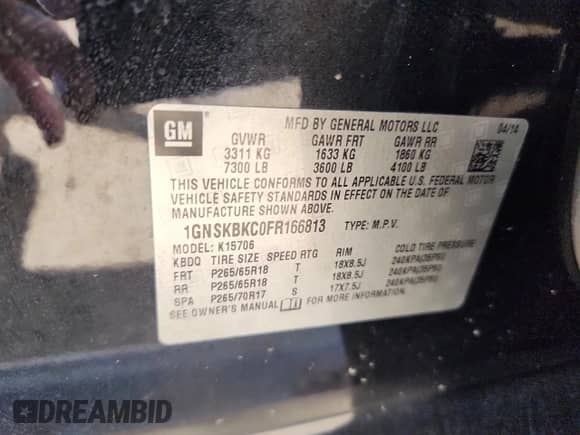 2015 Chevrolet Tahoe LT с VIN 1GNSKBKC0FR166813, выставлен на аукционе Copart как лот 82104075 с пробегом 284 782 миль миль и Списание • Salvage title. История ставок и продаж доступна на DreamBid. Изображение 13.