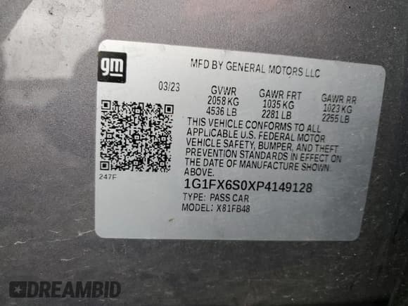 ✅ 2023 Chevrolet Bolt EV 2LT • VIN: 1G1FX6S0XP4149128 • Lot: 55105825. Wystawiony na Copart z przebiegiem 34 722 mil. Bezpłatny archiwum sprzedaży aukcyjnych z USA i szczegółowy raport historii pojazdu na DreamBid. Zdjęcie 12.