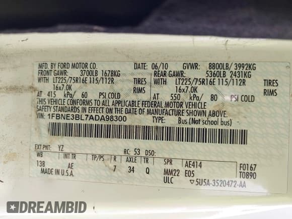 ✅ 2010 Ford Econoline Passenger XL • VIN: 1FBNE3BL7ADA98300 • Лот: 41374695. Опубликован ранее на IAAI с пробегом 367 762 миль. Бесплатный доступ к архиву аукционных продаж из США и подробный отчёт об истории автомобиля на DreamBid. Изображение 9.