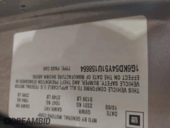 ✅ 2001 Cadillac DeVille • VIN: 1G6KD54Y51U158664 • Lot: 42634795. Listed on IAAI with 149,146 mi. Free auction sales archive from the USA and detailed vehicle history report at DreamBid. Image 9.