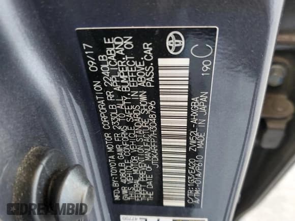 ✅ 2017 Toyota Prius Advanced • VIN: JTDKARFP7H3048796 • Лот: 82356505. Опубликован ранее на Copart с пробегом 125 751 миль. Бесплатный доступ к архиву аукционных продаж из США и подробный отчёт об истории автомобиля на DreamBid. Изображение 12.