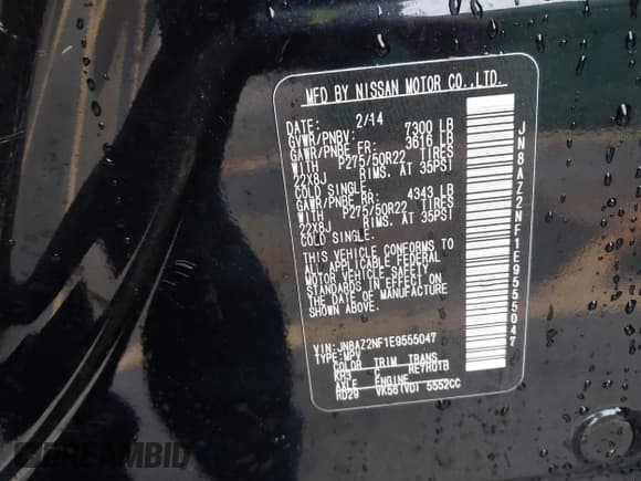 ✅ 2014 Infiniti QX80 • VIN: JN8AZ2NF1E9555047 • Лот: 43592798. Опубликован ранее на IAAI с пробегом 159 365 миль. Бесплатный доступ к архиву аукционных продаж из США и подробный отчёт об истории автомобиля на DreamBid. Изображение 9.