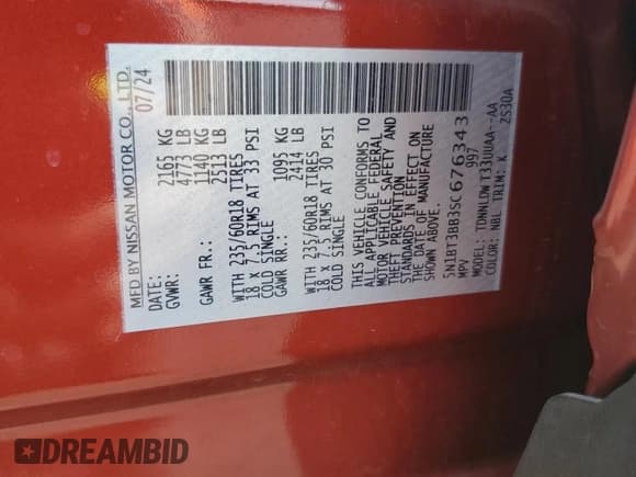 ✅ 2025 Nissan Rogue SV • VIN: 5N1BT3BB3SC676343 • Lot: 84968555. Listed on Copart with 5,710 mi. Free auction sales archive from the USA and detailed vehicle history report at DreamBid. Image 13.