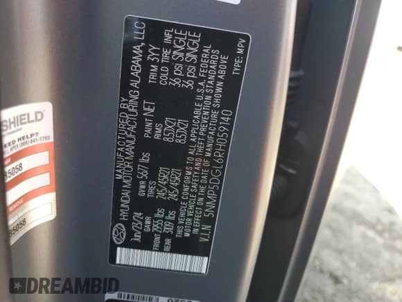 2024 Hyundai Santa Fe Calligraphy с VIN 5NMP5DGL6RH059140, выставлен на аукционе Copart как лот 47445675 с пробегом 2 090 миль миль и Списание • Salvage title. История ставок и продаж доступна на DreamBid. Изображение 13.