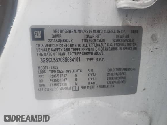 2008 Saturn VUE XR z VIN 3GSCL53708S684101, wystawiony jako Copart lot #87604305 z przebiegiem 110 662 mil mil oraz Czysty tytuł • Clean title. Historia ofert i sprzedaży dostępna na DreamBid. Obrazek 13.