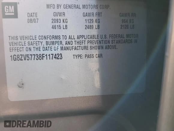 ✅ 2008 Saturn Aura XR • VIN: 1G8ZV57738F117423 • Lot: 85698045. Listed on Copart with 213,565 mi. Free auction sales archive from the USA and detailed vehicle history report at DreamBid. Image 12.