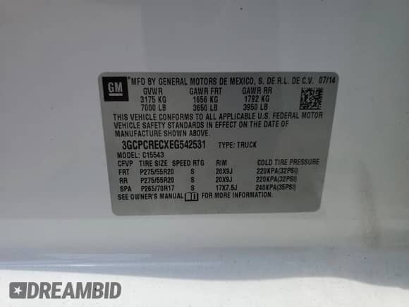 2014 Chevrolet Silverado 1500 LT с VIN 3GCPCRECXEG542531, выставлен на аукционе Copart как лот 65217684 с пробегом 102 975 миль миль и На запчасти • Non repairable. История ставок и продаж доступна на DreamBid. Изображение 12.