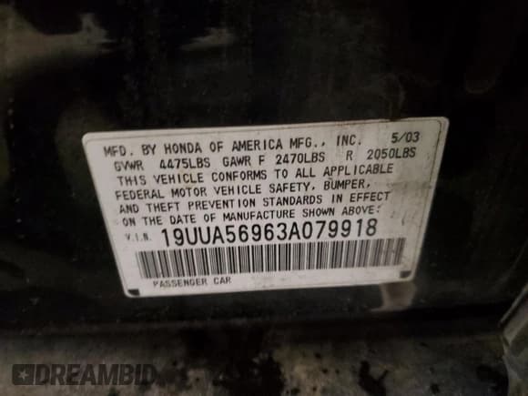 ✅ 2003 Acura TL Type S • VIN: 19UUA56963A079918 • Lot: 41767694. Wystawiony na Copart z przebiegiem 218 467 mil. Bezpłatny archiwum sprzedaży aukcyjnych z USA i szczegółowy raport historii pojazdu na DreamBid. Zdjęcie 12.