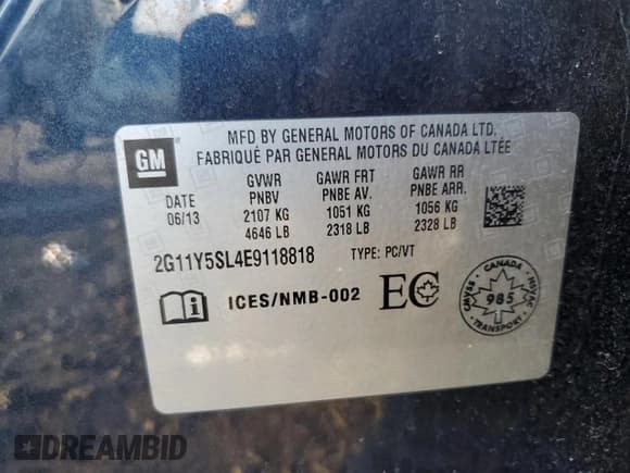 ✅ 2014 Chevrolet Impala LS • VIN: 2G11Y5SL4E9118818 • Lot: 92262025. Listed on Copart with 81,765 mi. Free auction sales archive from the USA and detailed vehicle history report at DreamBid. Image 12.