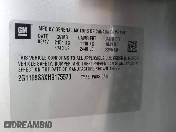 2017 Chevrolet Impala LT с VIN 2G1105S3XH9175570, выставлен на аукционе Copart как лот 71921495 с пробегом 151 534 миль миль и Списание • Salvage title. История ставок и продаж доступна на DreamBid. Изображение 12.