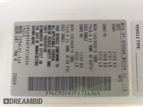 ✅ 2015 Nissan NV200 SV • VIN: 3N6CM0KN7FK716564 • Lot: 42646079. Listed on IAAI with 128,628 mi. Free auction sales archive from the USA and detailed vehicle history report at DreamBid. Image 9.