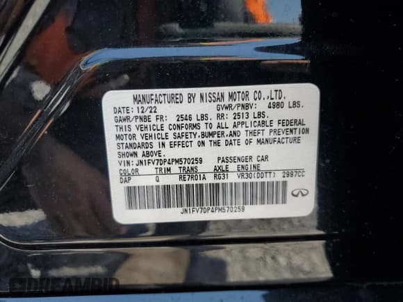 ✅ 2023 Infiniti Q50 Red Sport 400 • VIN: JN1FV7DP4PM570259 • Lot: 53283165. Listed on Copart with 9,456 mi. Free auction sales archive from the USA and detailed vehicle history report at DreamBid. Image 12.