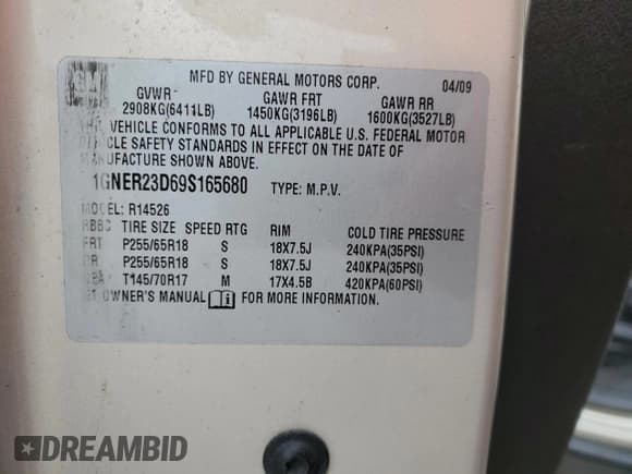 ✅ 2009 Chevrolet Traverse 2LT • VIN: 1GNER23D69S165680 • Lot: 73761384. Wystawiony na Copart z przebiegiem 136 703 mil. Bezpłatny archiwum sprzedaży aukcyjnych z USA i szczegółowy raport historii pojazdu na DreamBid. Zdjęcie 13.